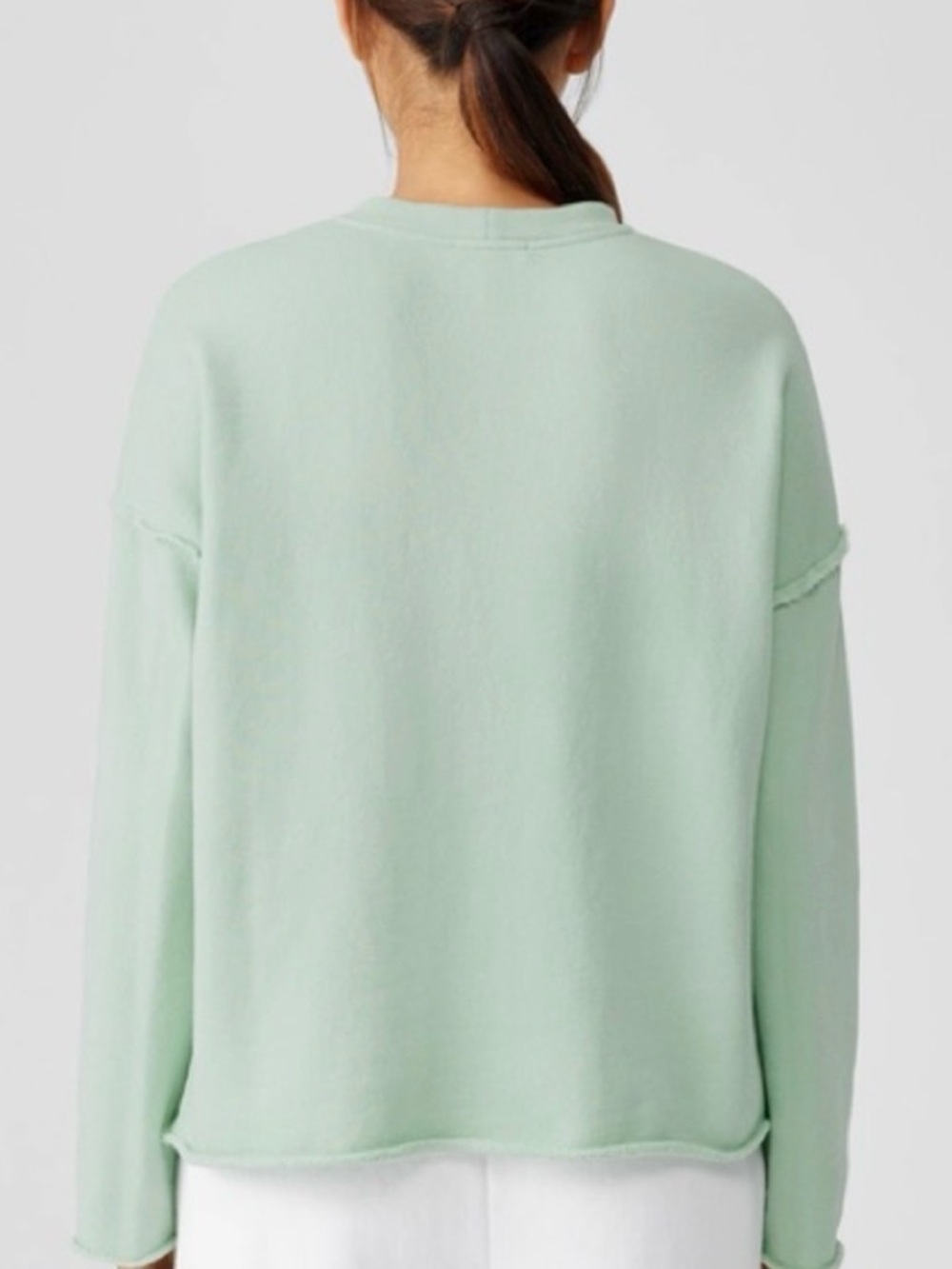 Eileen Fisher Organic Cotton French Terry Box Crew Top Light Green/Blue - Picture 2 of 6